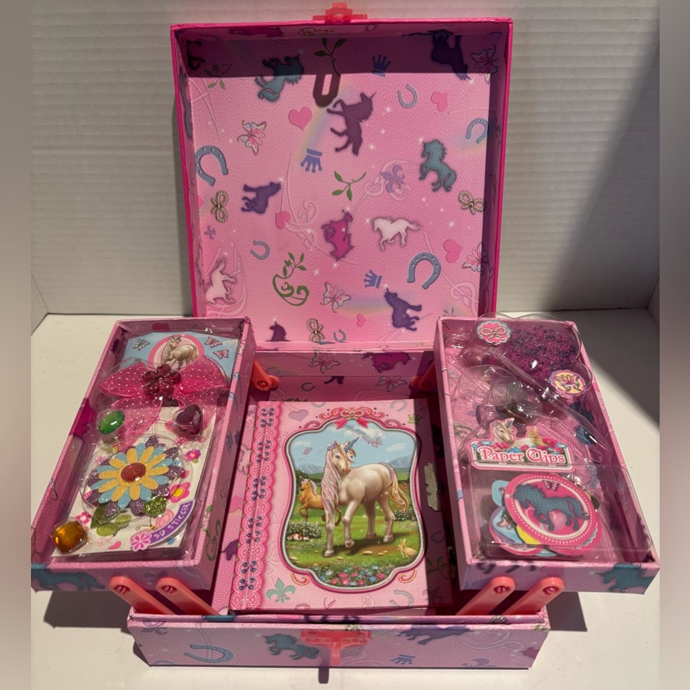 Unicorn Themed Play Set With Locking Diary - Shelves, Stickers And More